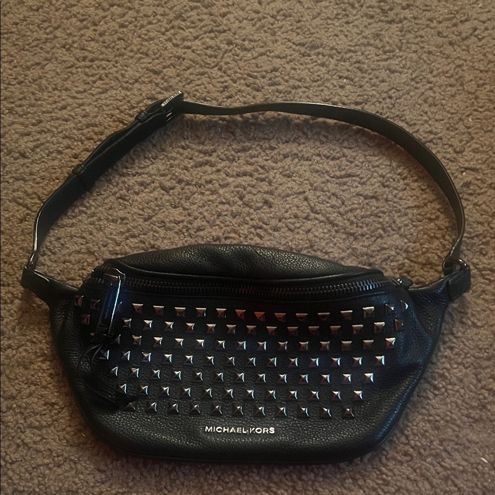 Michael Kors Black Belt Bag with Silver Accents